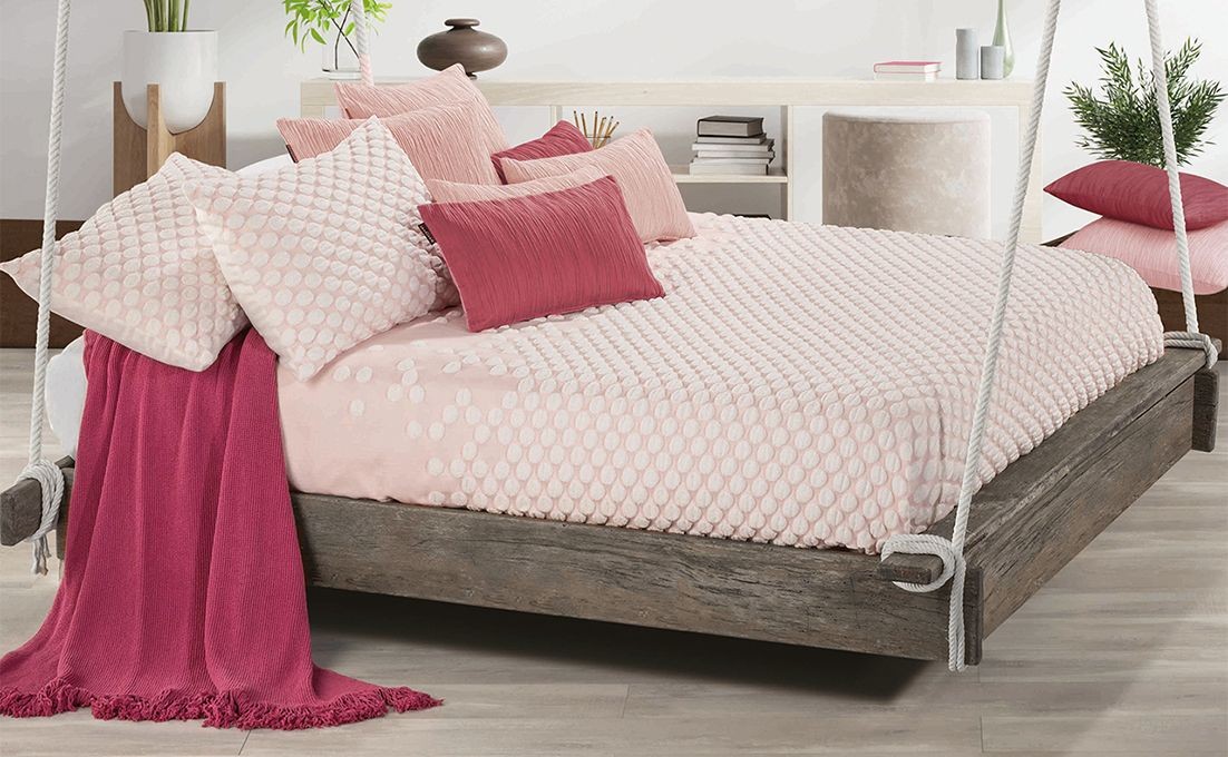 COLCHA CUBRECAMA JACQUARD PUNKT SHABBY CHIC ROSA