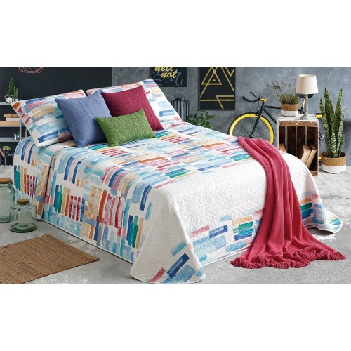 COLCHA BOUTI REVERSIBLE RAYAS MULTICOLORES SHABBY CHIC