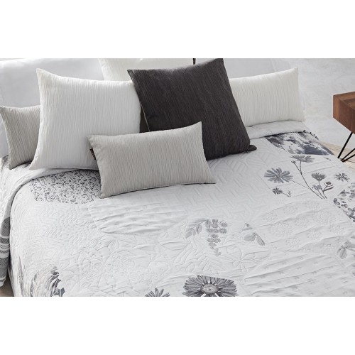 COLCHA CUBRECAMA HEXAGONOS NATURALEZA EN TONO GRIS Y BLANCO SHABBY CHIC KINFOLK