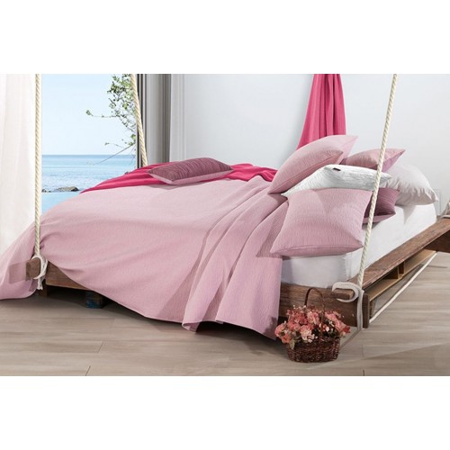 COLCHA CUBRECAMA JACQUARD ALGODON ROUGH ROSA SHABBY CHIC