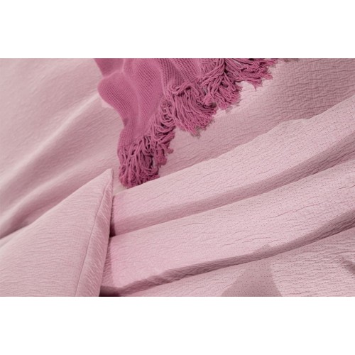 COLCHA CUBRECAMA JACQUARD ALGODON ROUGH ROSA SHABBY CHIC