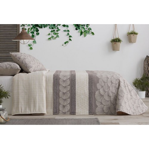 EDREDÓN JACQUARD DIENTE DE LEÓN TONOS TOSTADOS PIEDRA & BOSQUE